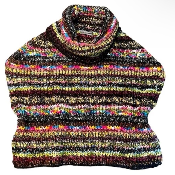 $198 Anthropologie Piera Knit Turtleneck Poncho X Small / Small Multicolor NWT - Picture 7 of 15
